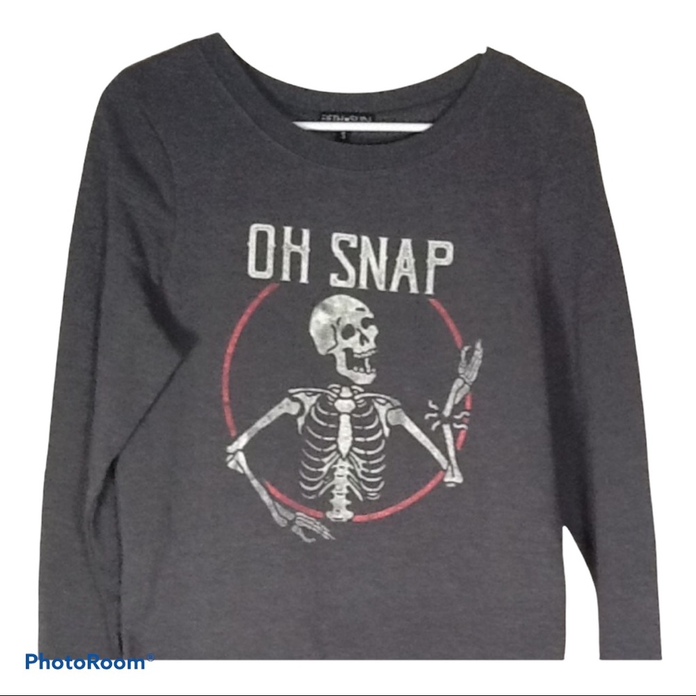 Fifth Sun Skeleton Gray Oh Snap Skeleton Sweatshirt  Sz S NWT